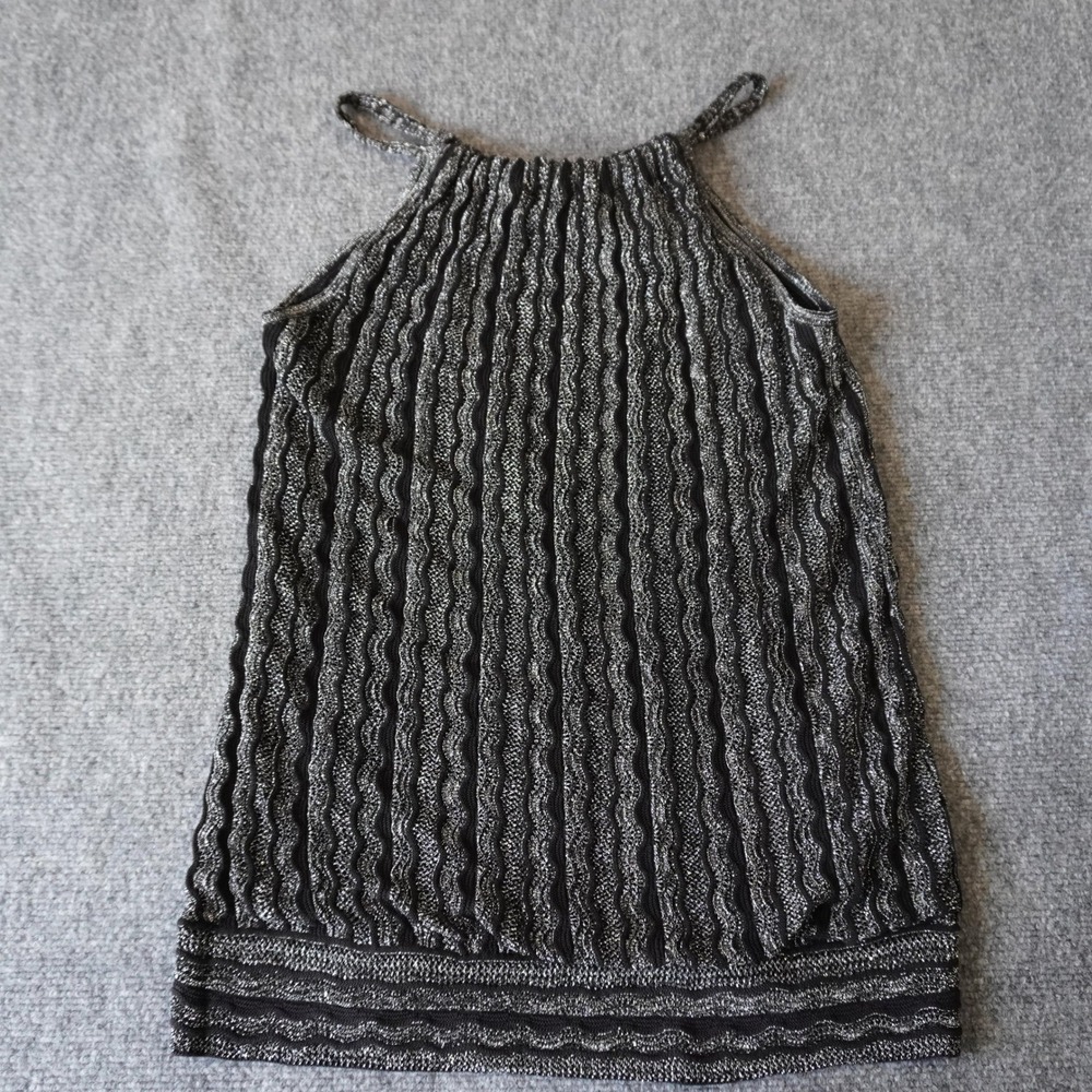 INC International‎ Concepts Petite Black Silver Metallic Halter Top M